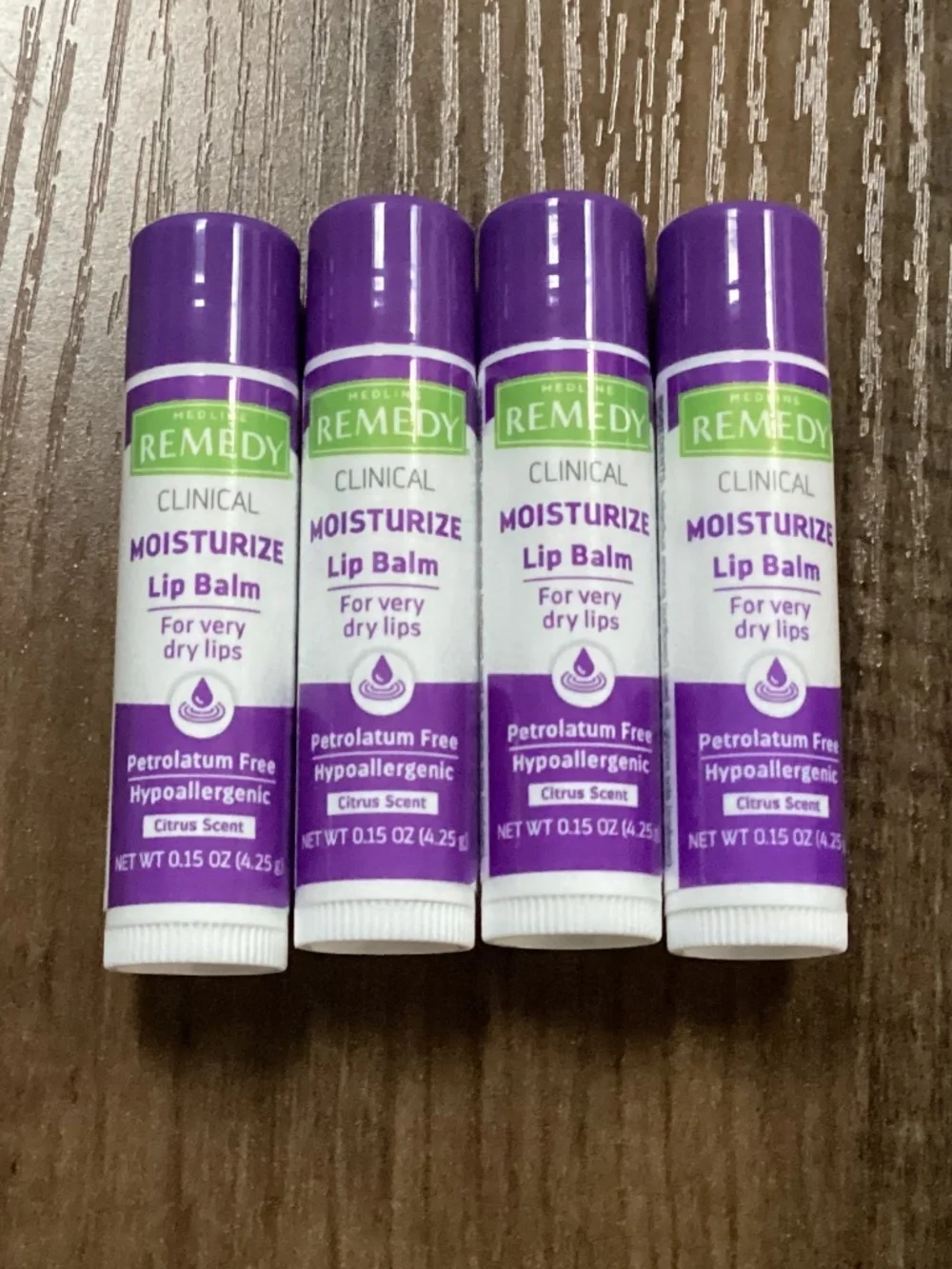 Medline Remedy Clinical Moisturize lip balm 4 pack New citrus-scented